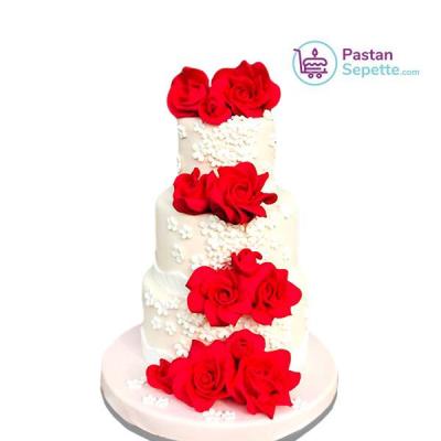 Kırmızı Büyük Çiçek Dekorlu 20 Kişilik Pasta
